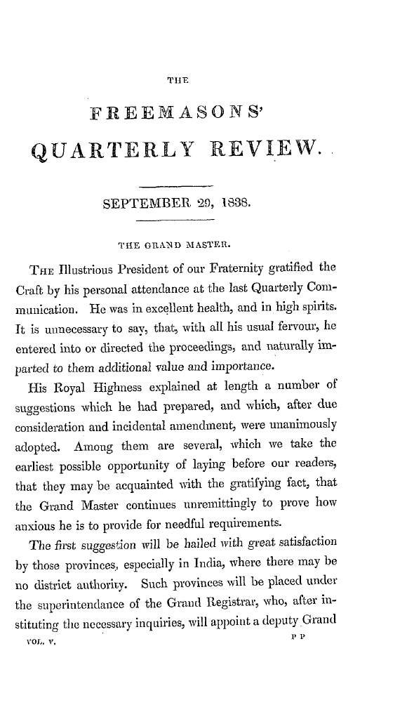 The Freemasons' Quarterly Review: 1838-09-29 - The Freemasons' Quarterly Review.