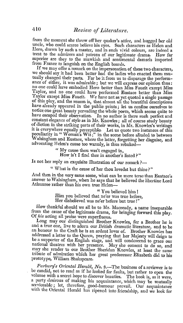 The Freemasons' Quarterly Review: 1838-09-29 - Review Of Literature The Drama. &C.