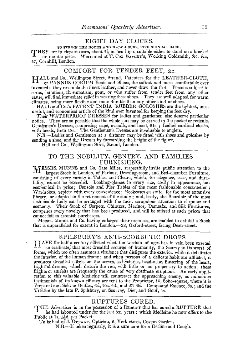 The Freemasons' Quarterly Review: 1838-09-29 - Ruptures Cured. Hphe Advertiser Is In Th...