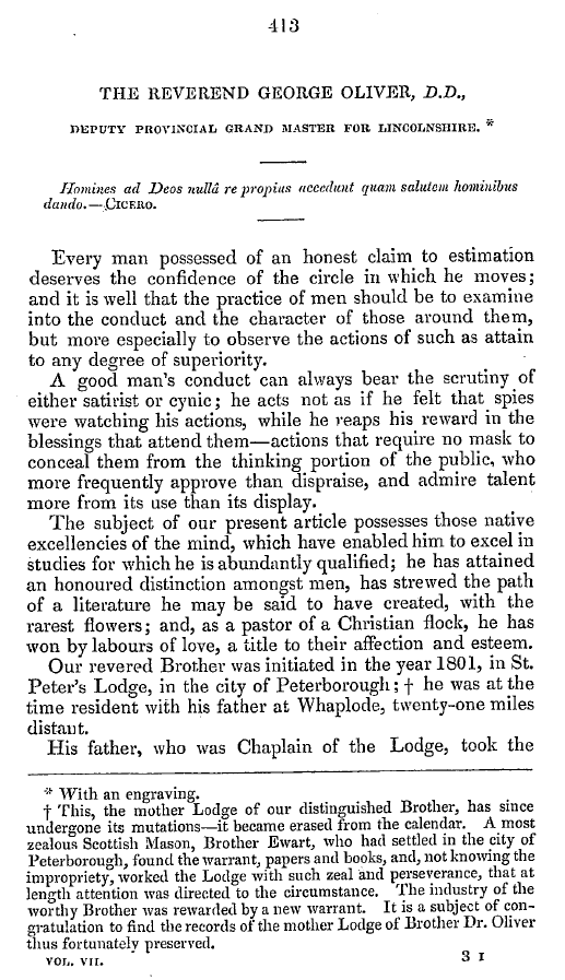 The Freemasons' Quarterly Review: 1840-12-31 - The Reverend George Oliver, D.D.,