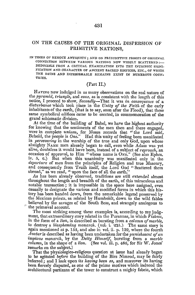 The Freemasons' Quarterly Review: 1840-12-31 - On The Causes Of The Original Dispersion Of Primitive Nations,