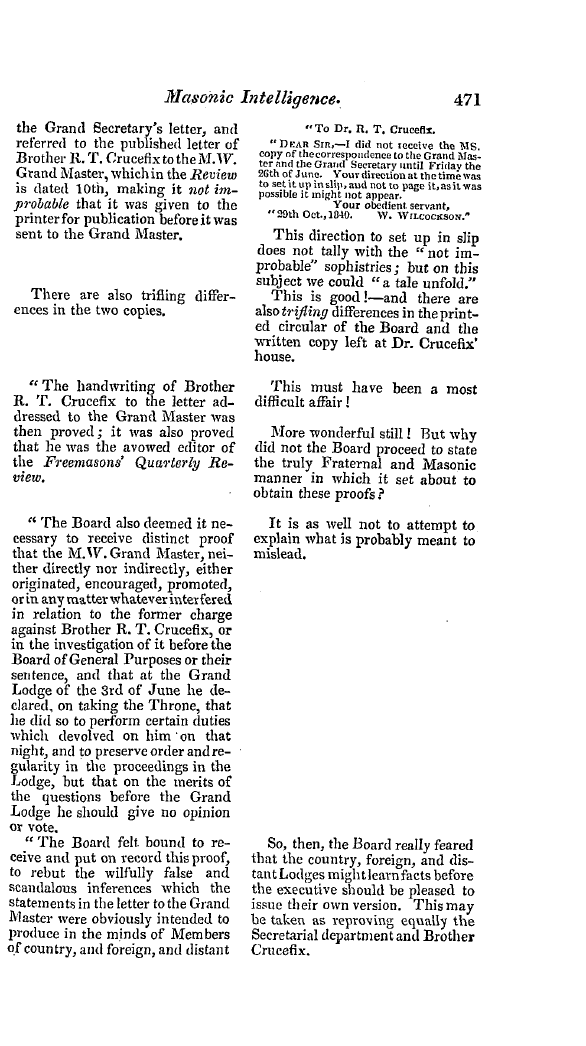 The Freemasons' Quarterly Review: 1840-12-31 - Masonic Intelligence.