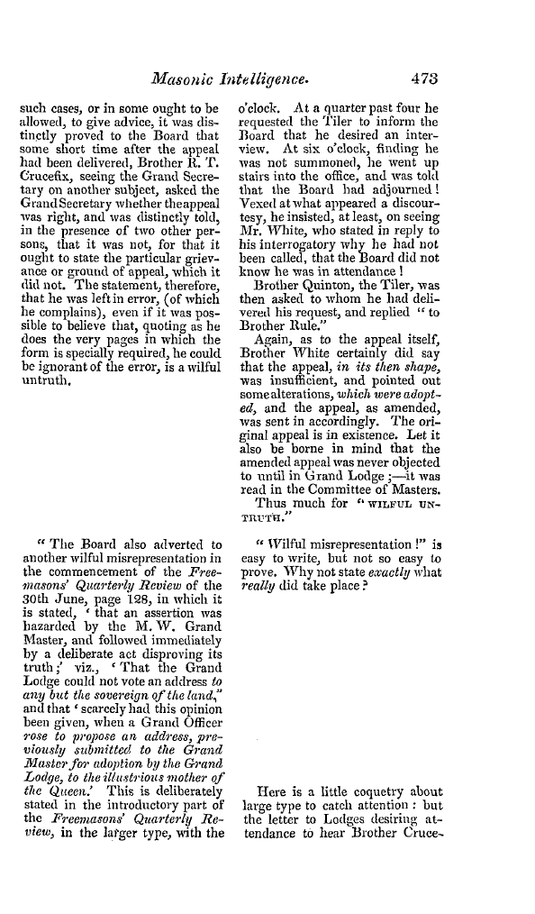 The Freemasons' Quarterly Review: 1840-12-31 - Masonic Intelligence.