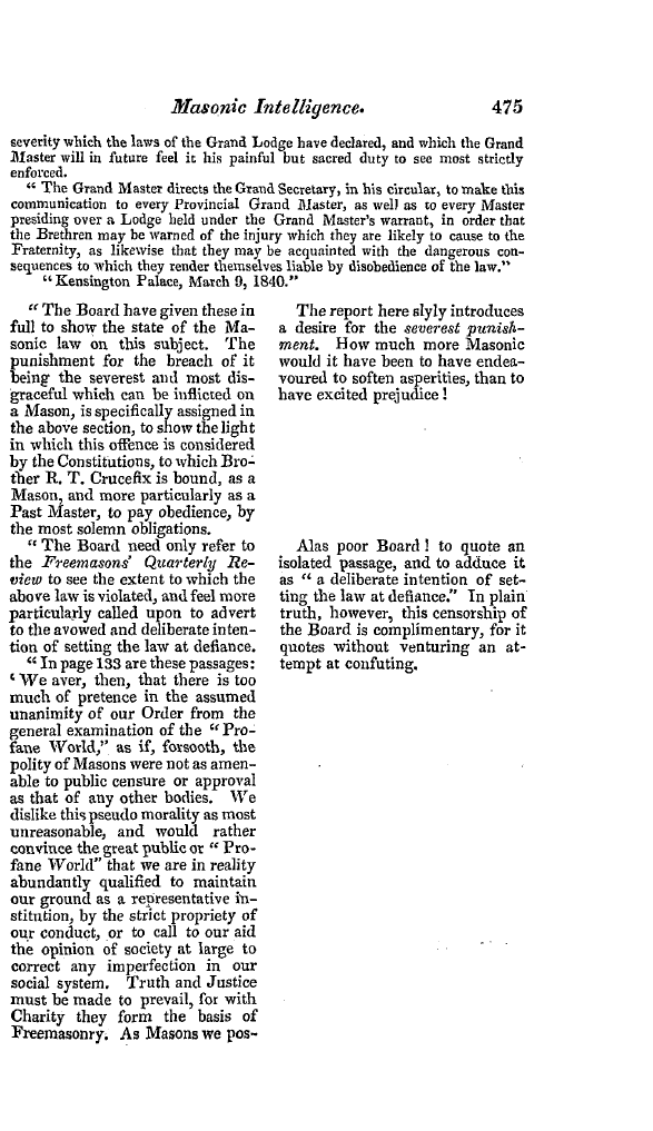 The Freemasons' Quarterly Review: 1840-12-31 - Masonic Intelligence.