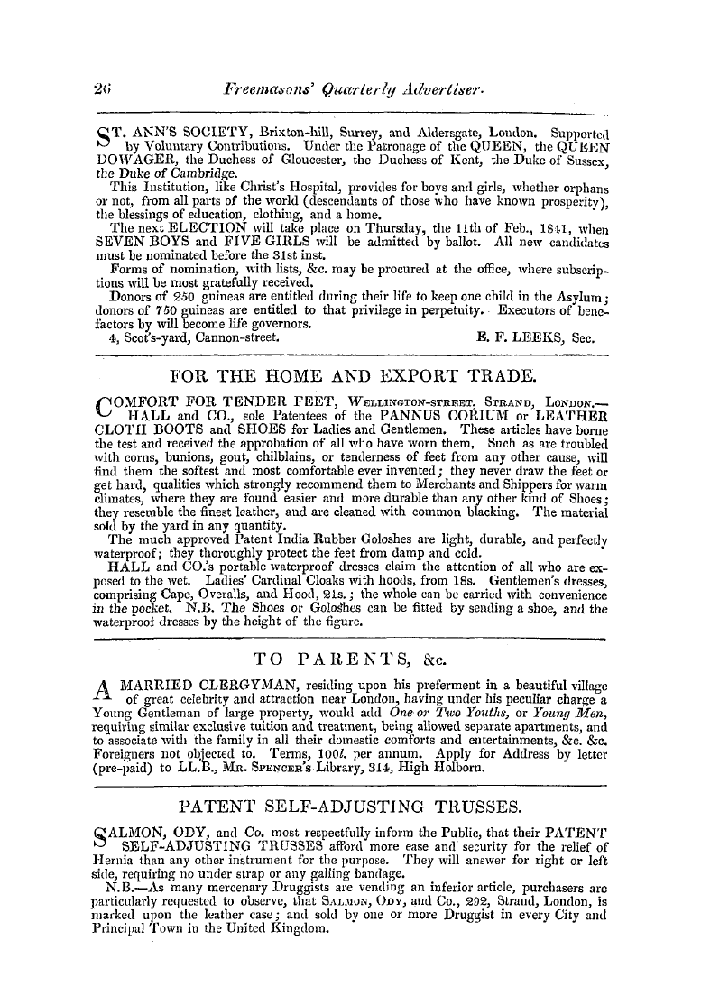 The Freemasons' Quarterly Review: 1840-12-31 - St. Ann's Society, Bnxton-Hill, Surrey, ...