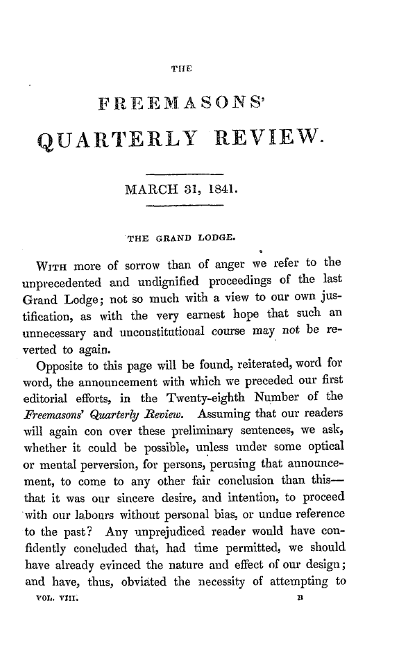 The Freemasons' Quarterly Review: 1841-03-31 - The Freemasons' Quarterly Review.