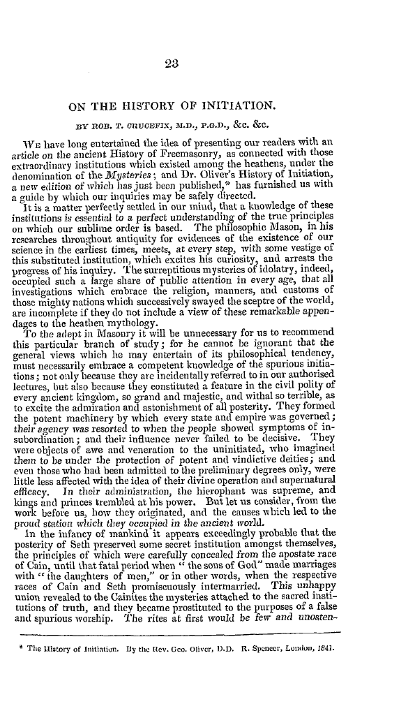 The Freemasons' Quarterly Review: 1841-03-31 - On The History Of Initiation.