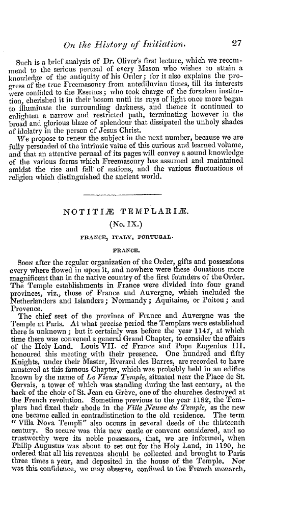 The Freemasons' Quarterly Review: 1841-03-31 - Notitiae Templariae.