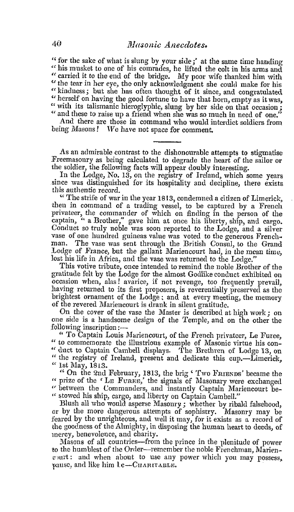 The Freemasons' Quarterly Review: 1841-03-31 - Masonic Anecdotes.