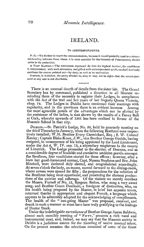 The Freemasons' Quarterly Review: 1841-03-31 - Ireland.