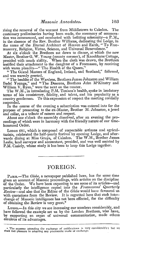 The Freemasons' Quarterly Review: 1841-03-31 - Foreign.