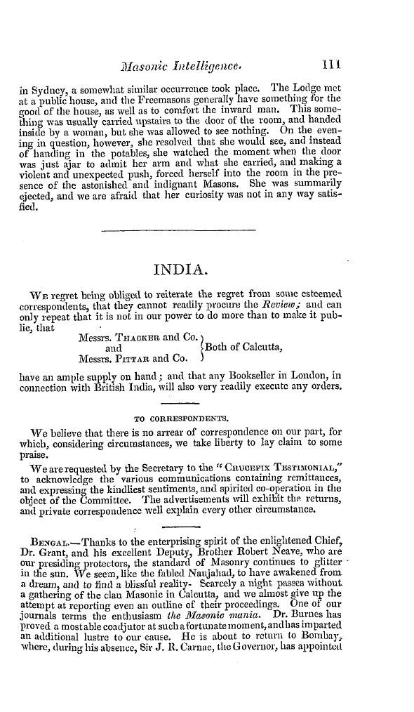 The Freemasons' Quarterly Review: 1841-03-31 - India.