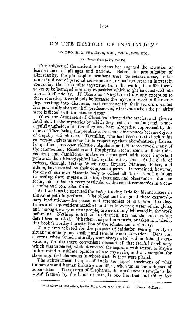 The Freemasons' Quarterly Review: 1841-06-30 - On The History Of Initiation.*