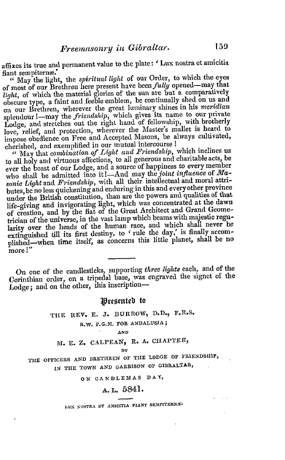 The Freemasons' Quarterly Review: 1841-06-30 - Freemasonry In Gibraltar.