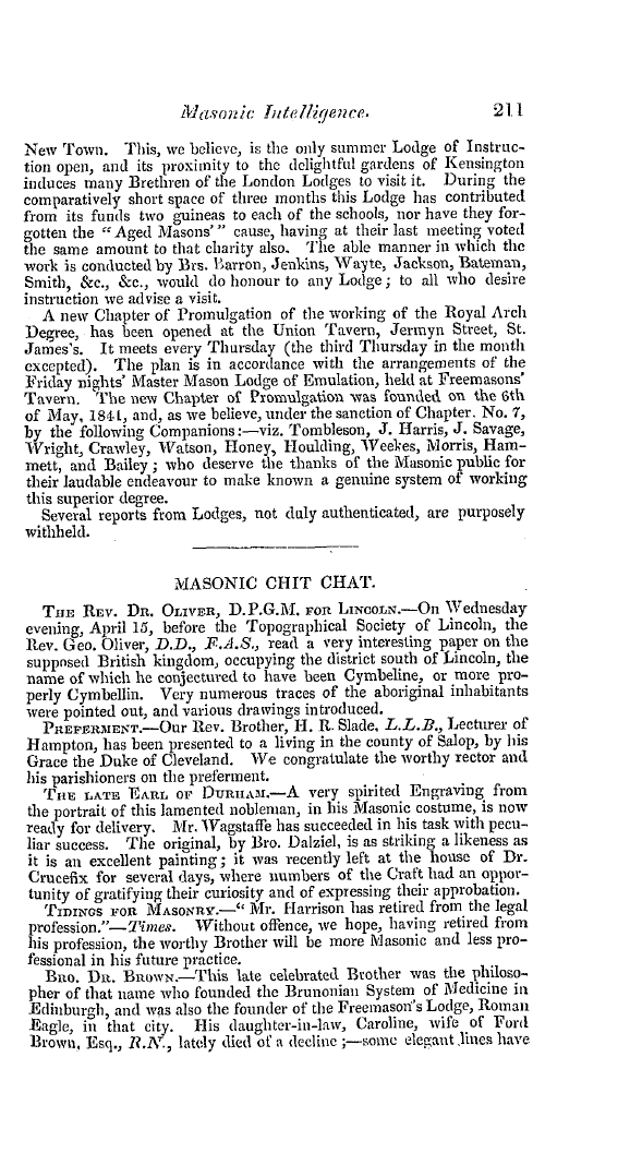 The Freemasons' Quarterly Review: 1841-06-30 - Masonic Chit Chat.