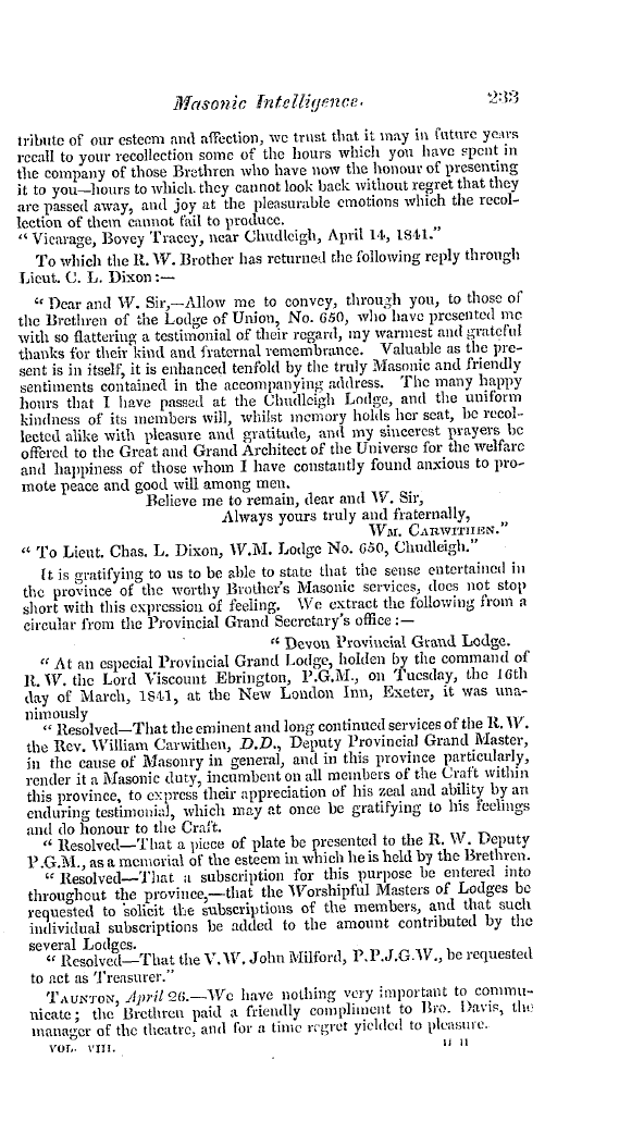 The Freemasons' Quarterly Review: 1841-06-30 - Provincial.