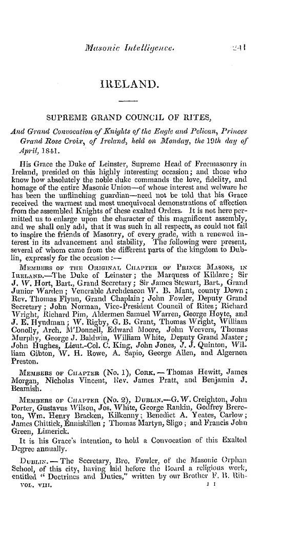 The Freemasons' Quarterly Review: 1841-06-30 - Ireland.