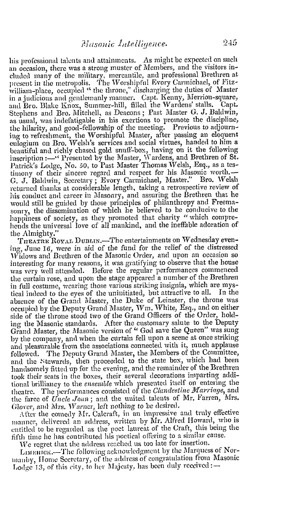 The Freemasons' Quarterly Review: 1841-06-30 - Ireland.