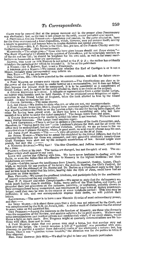 The Freemasons' Quarterly Review: 1841-06-30 - To Correspondents.