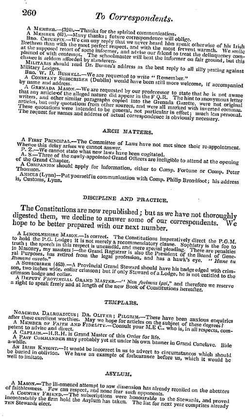 The Freemasons' Quarterly Review: 1841-06-30 - To Correspondents.