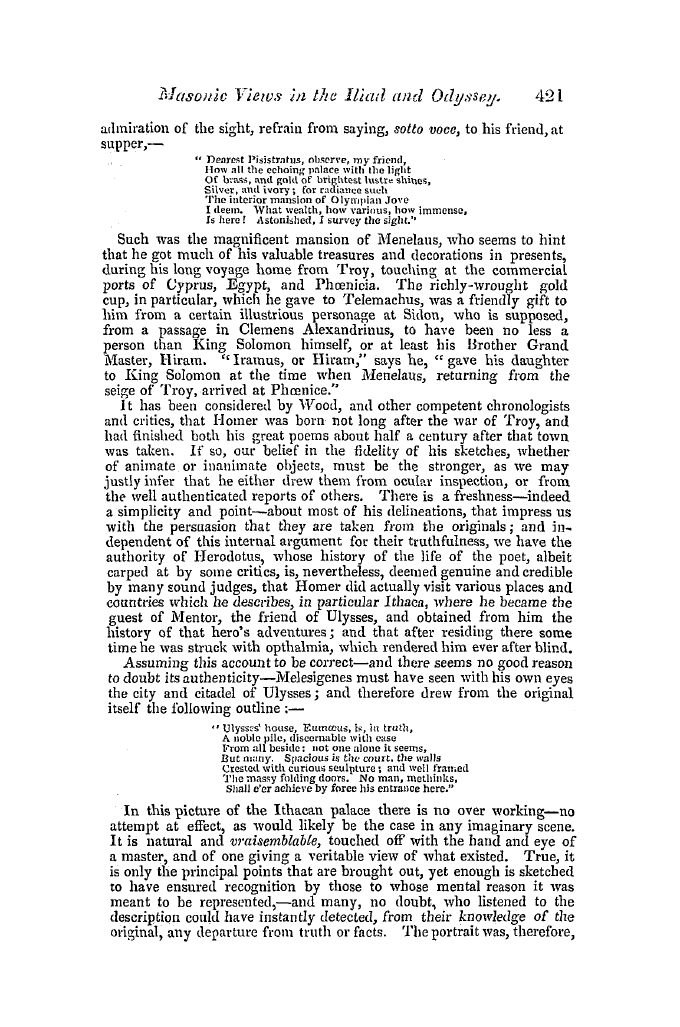 The Freemasons' Quarterly Review: 1845-12-31 - Masonic Views In The Iliad And Odyssey.