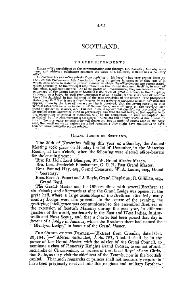 The Freemasons' Quarterly Review: 1845-12-31 - Scotland.