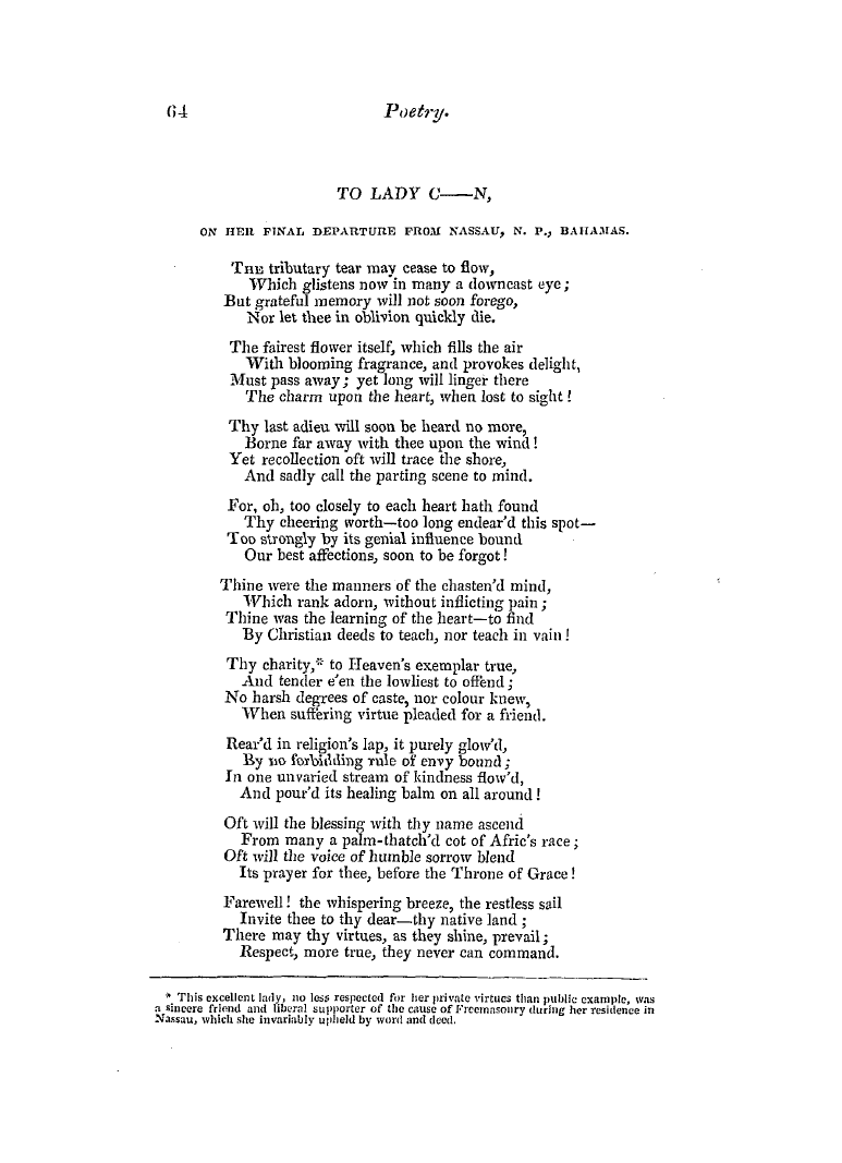 The Freemasons' Quarterly Review: 1846-03-31 - To Lady C N,