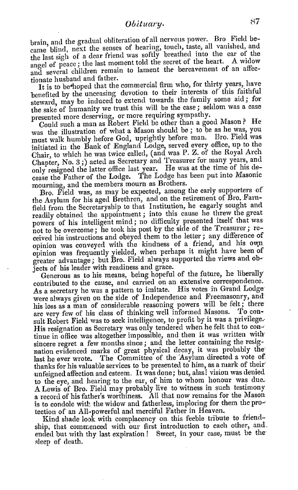 The Freemasons' Quarterly Review: 1846-03-31 - Obituary.