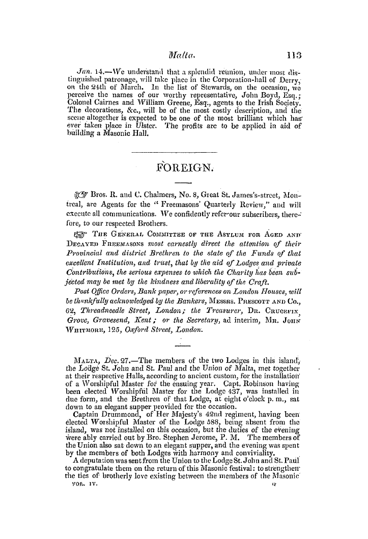 The Freemasons' Quarterly Review: 1846-03-31 - Foreign.