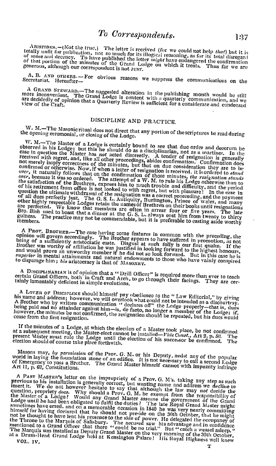 The Freemasons' Quarterly Review: 1846-03-31 - To Correspondents.