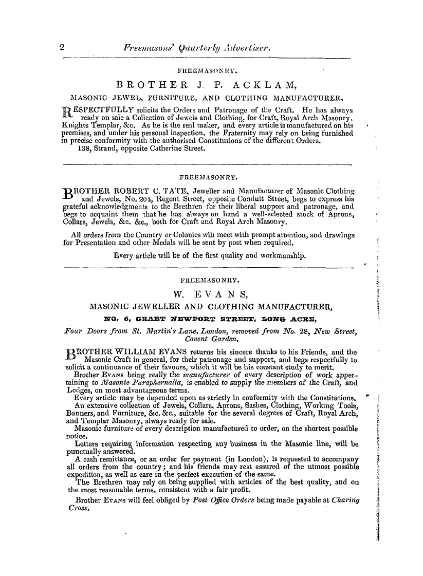 The Freemasons' Quarterly Review: 1846-03-31 - Freemasonry. "Drother Robert C.Tate, Jew...