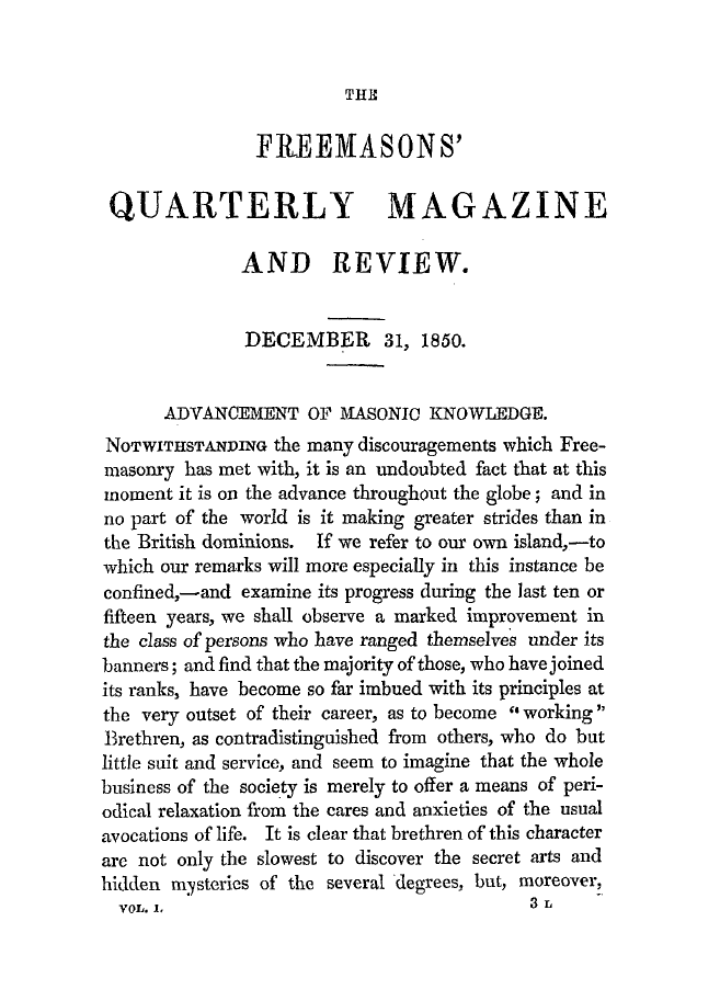 The Freemasons' Quarterly Review