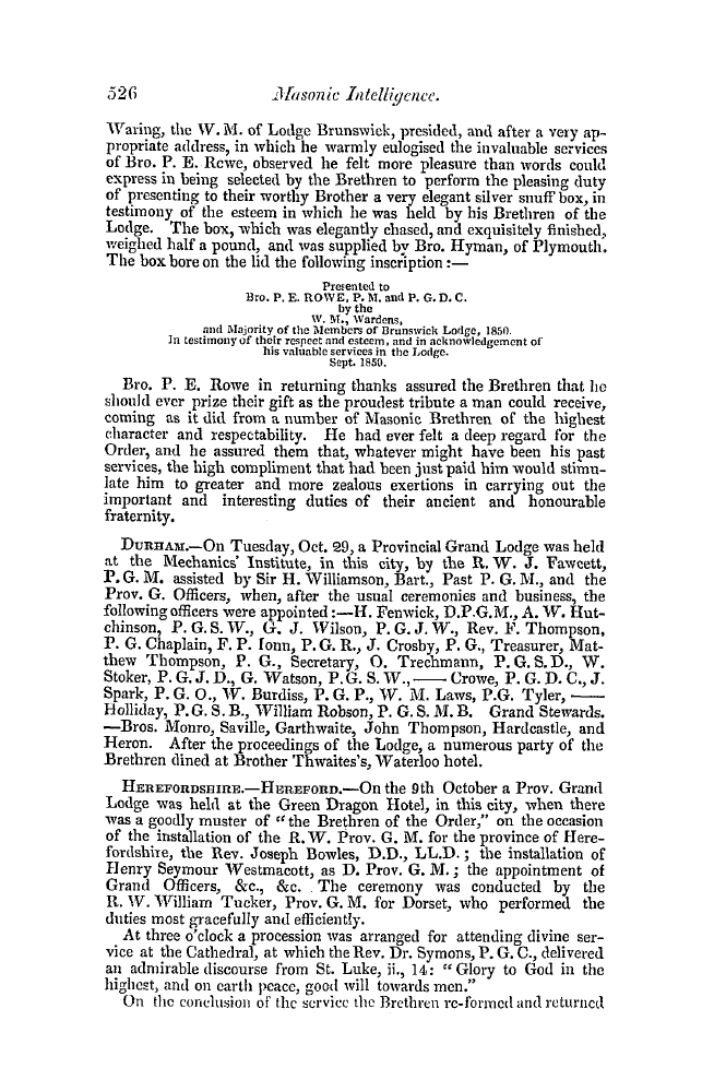 The Freemasons' Quarterly Review: 1850-12-31 - Provincial.