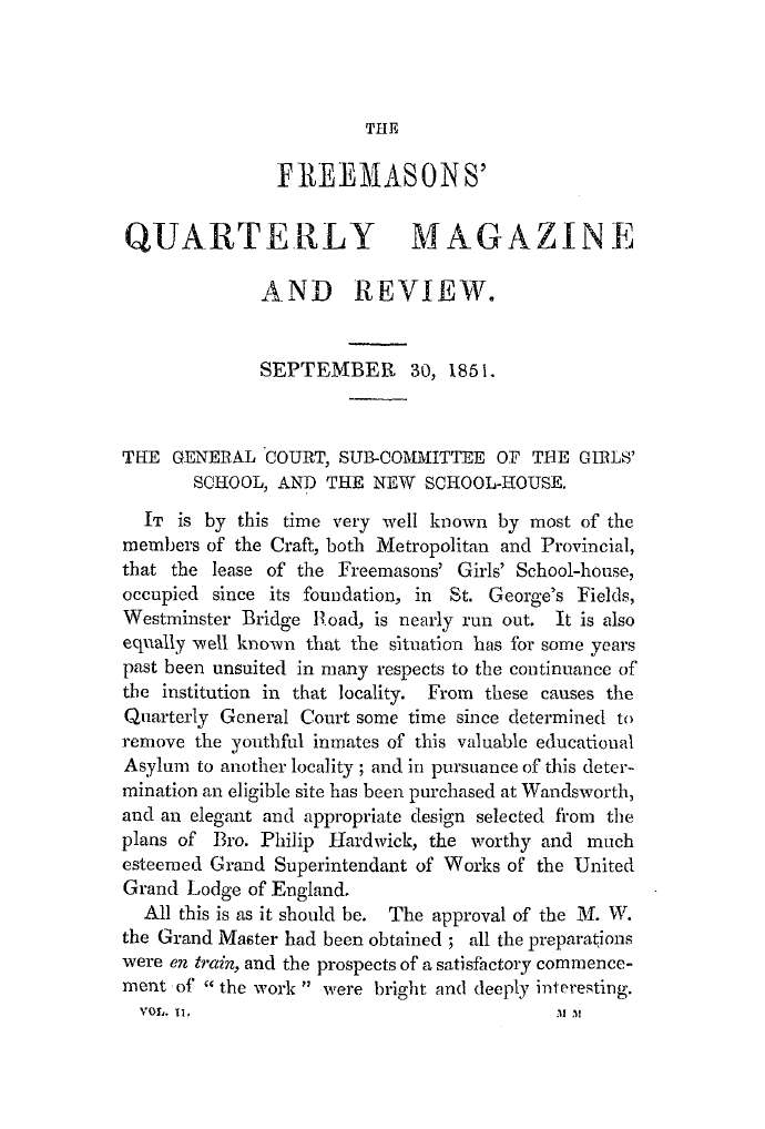 The Freemasons' Quarterly Review: 1851-09-30 - The Freemasons' Quarterly Magazine And Review.