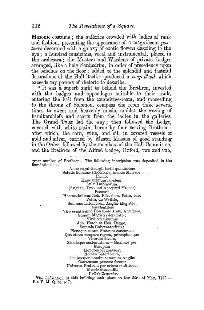 The Freemasons' Quarterly Review: 1852-09-30 - The Revelations Of A Square.