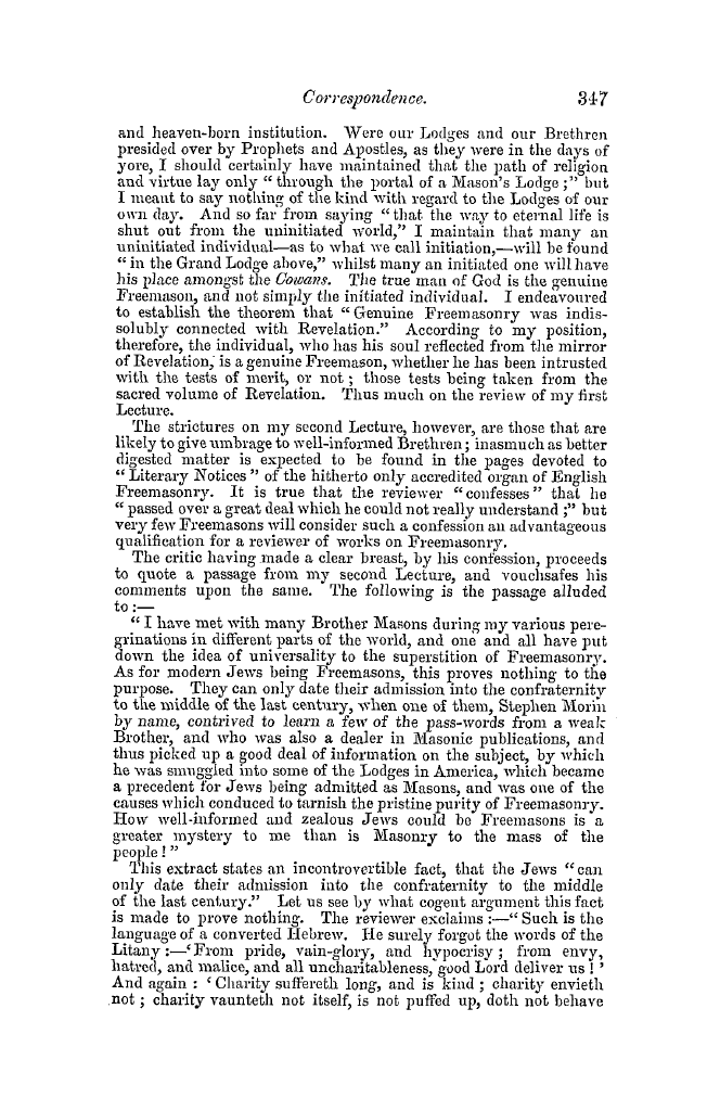 The Freemasons' Quarterly Review: 1852-09-30 - Correspondence.