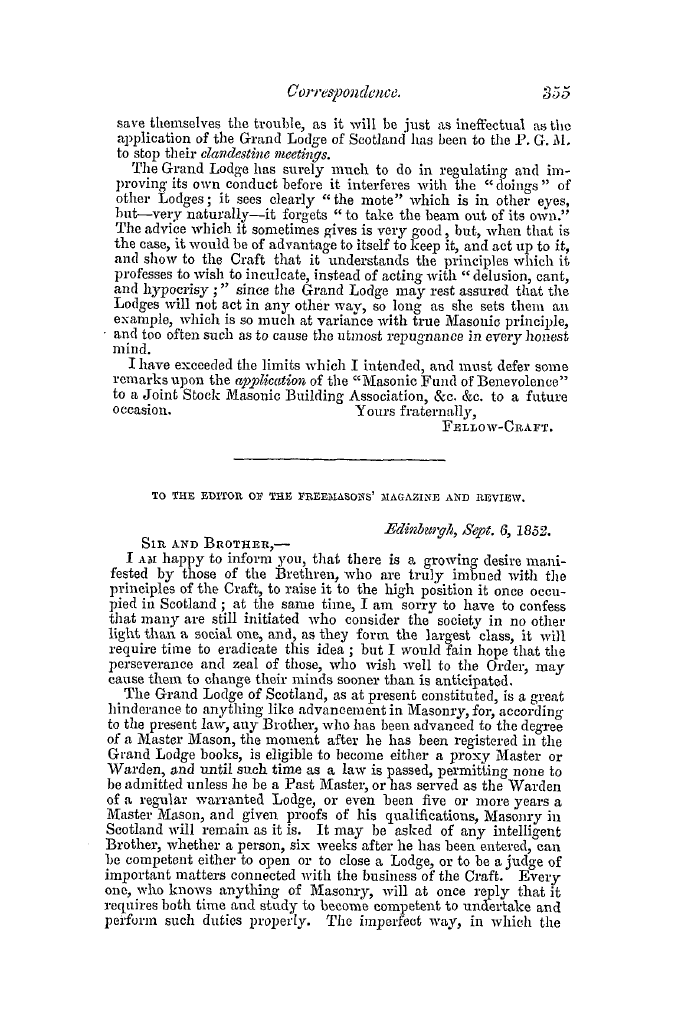 The Freemasons' Quarterly Review: 1852-09-30 - Masonry In Scotland.