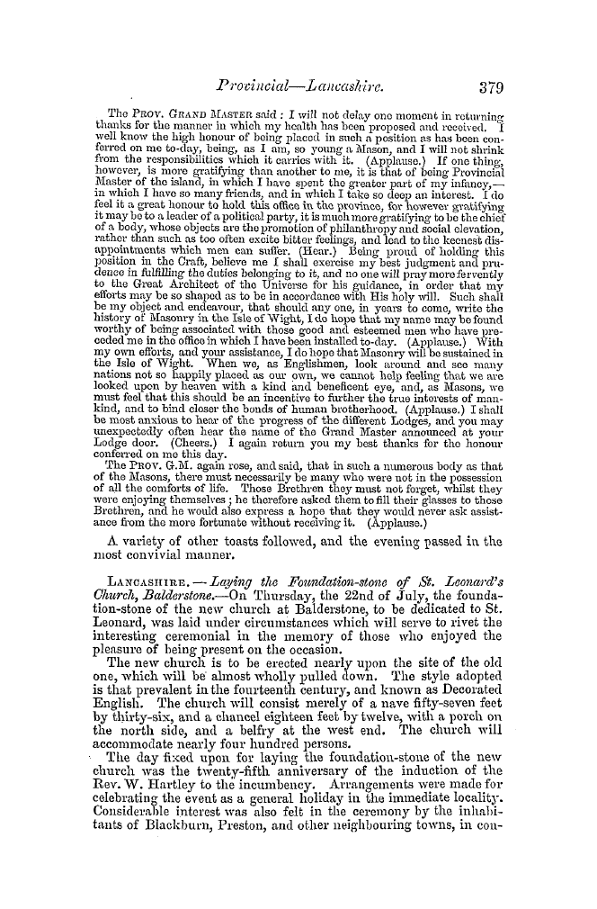 The Freemasons' Quarterly Review: 1852-09-30 - Provincial.