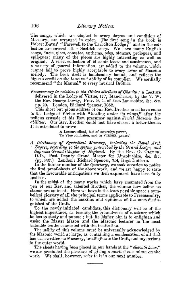 The Freemasons' Quarterly Review: 1852-09-30 - Literary Notices.