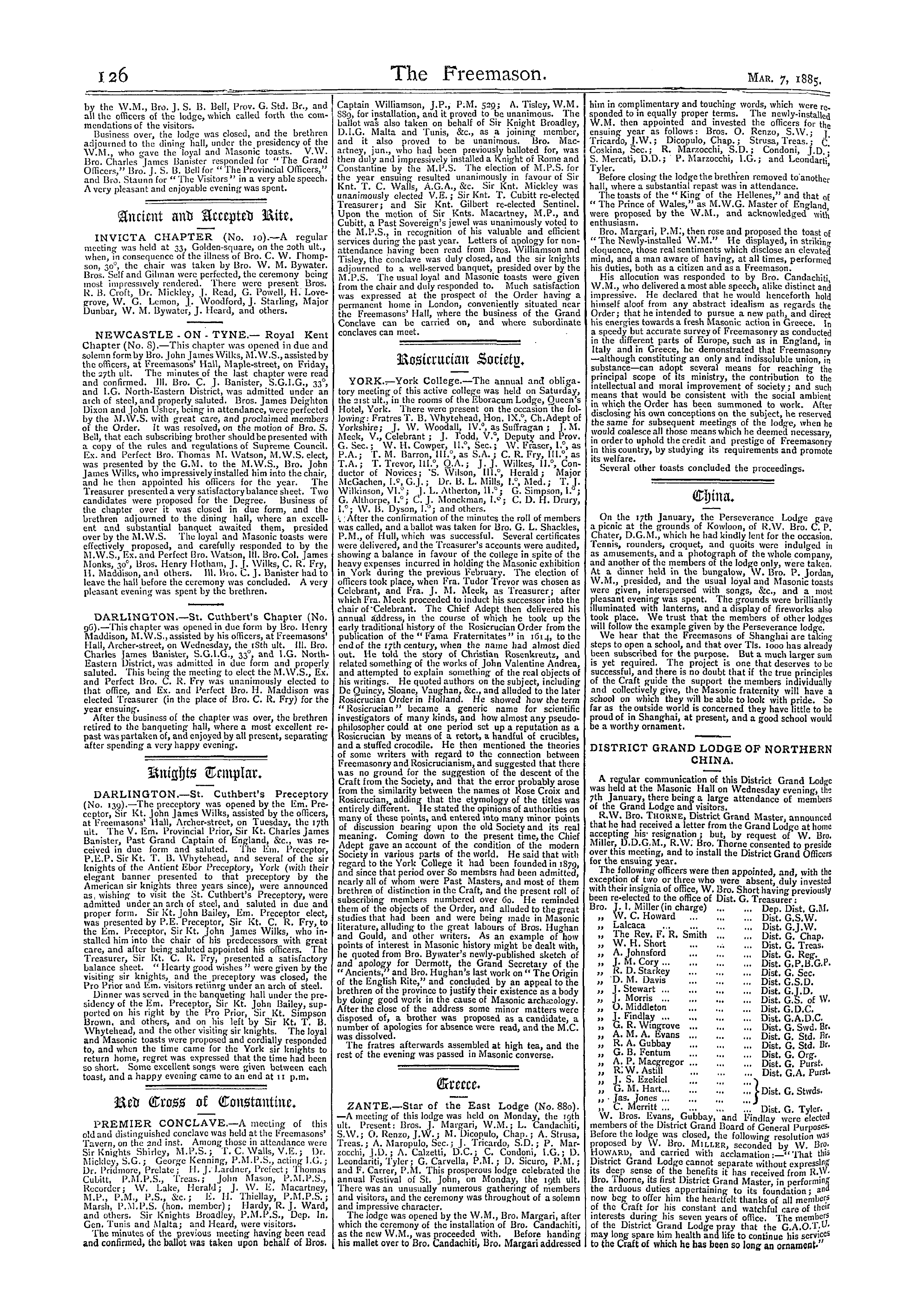 The Freemason: 1885-03-07 - Rosicrucian Society.