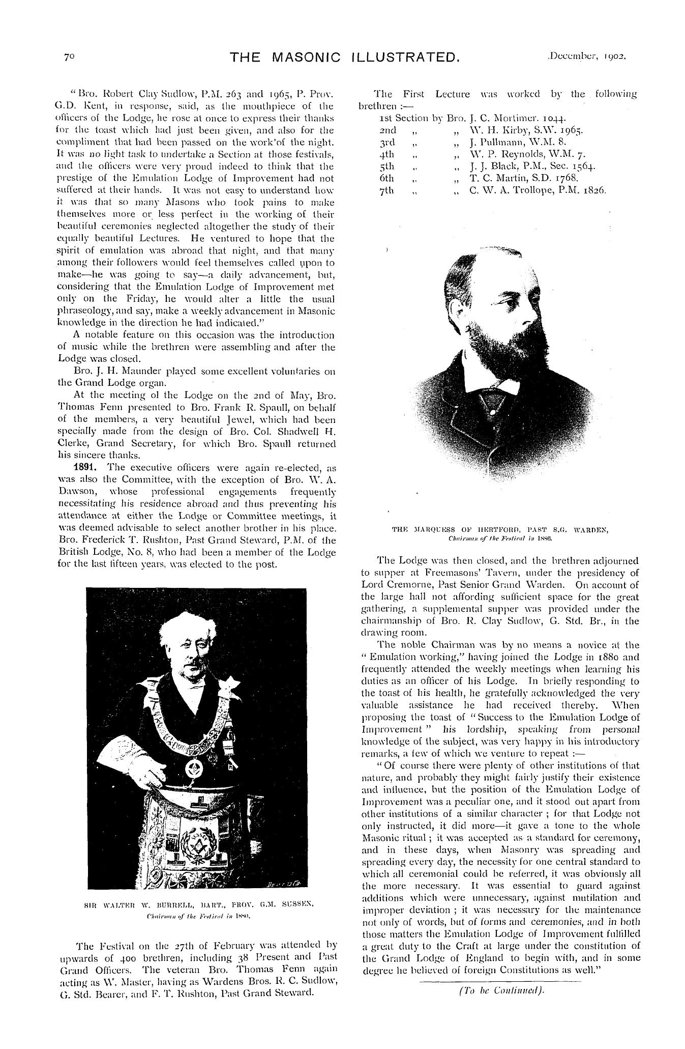 The Masonic Illustrated: 1902-12-01 - History Of The Emulation Lod Ge Of Imp Rovement, No . 256.——(Continued).