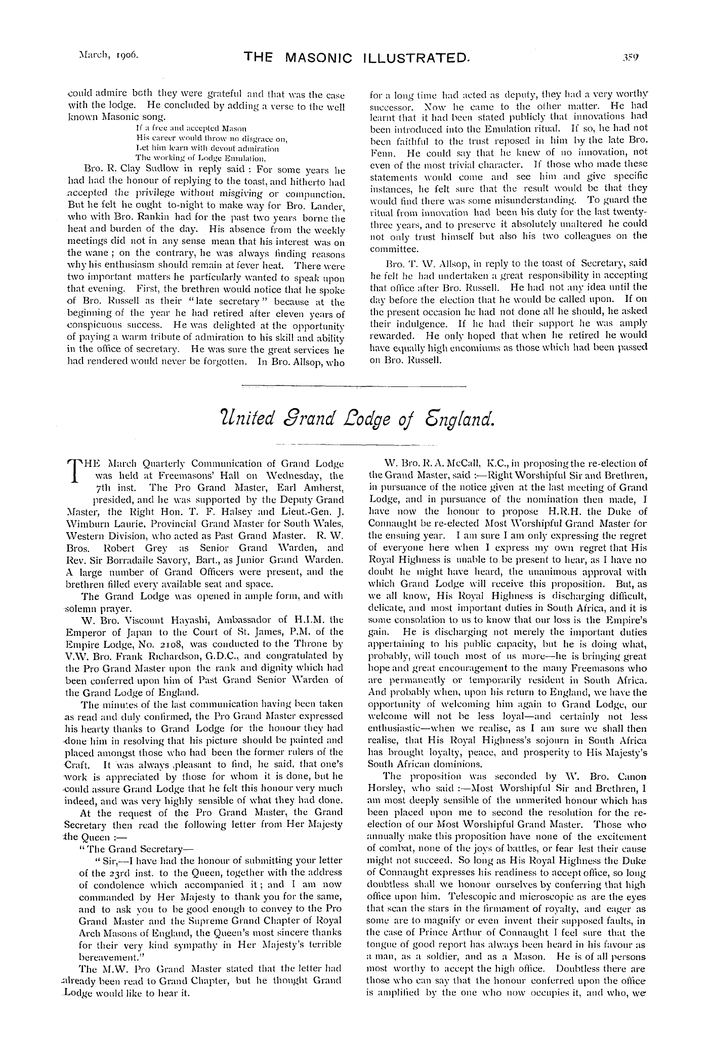 The Masonic Illustrated: 1906-03-01 - United Grand Lodge Ofengland.