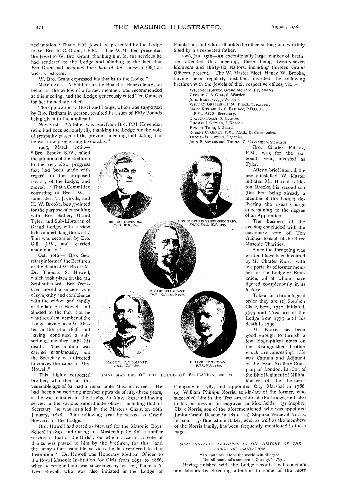 The Masonic Illustrated: 1906-08-01 - History Of The Lod Ge Of Emulation, No. 21 .