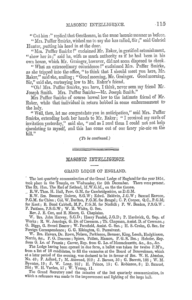 The Masonic Mirror: 1855-01-01 - Masonic Intelligence.