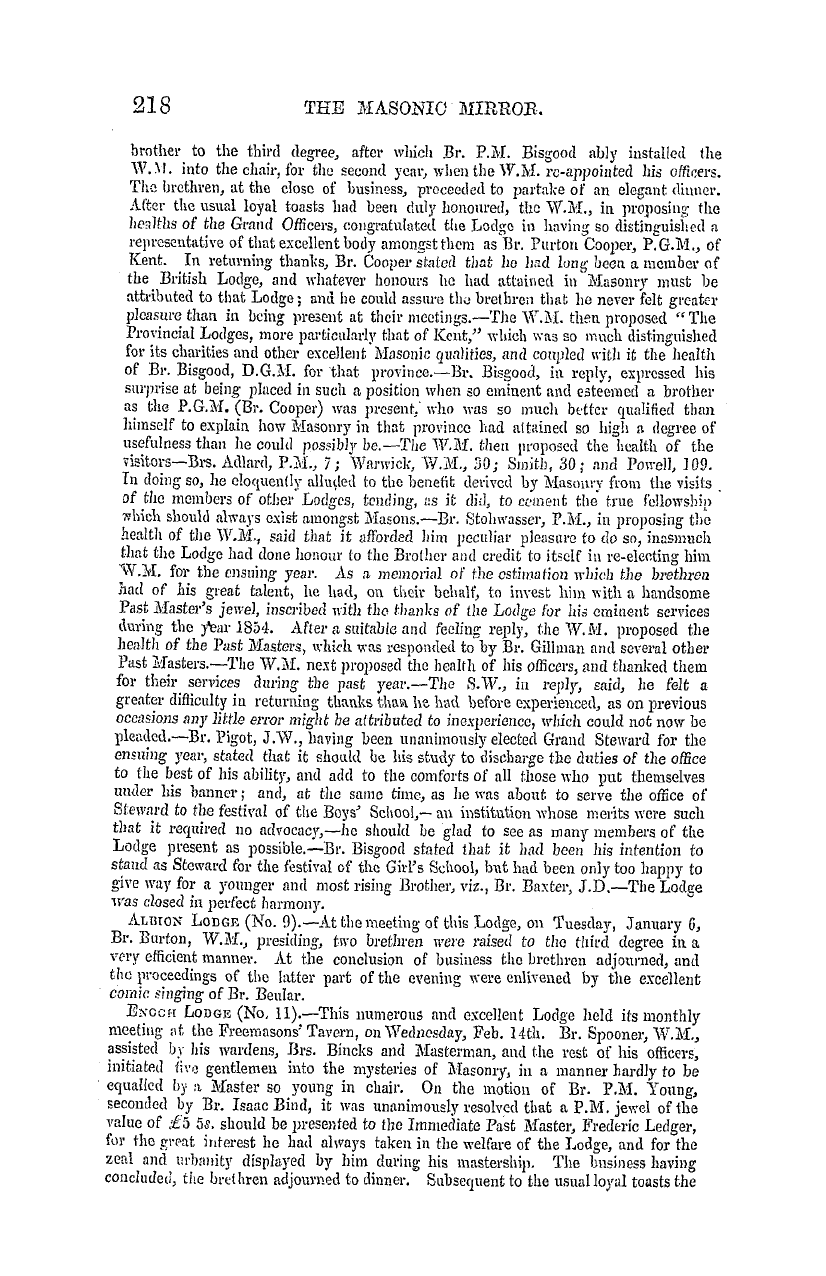 The Masonic Mirror: 1855-03-01 - New Provincial Grand Masters.