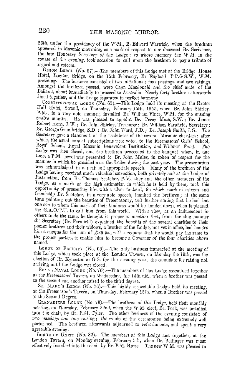 The Masonic Mirror: 1855-03-01 - New Provincial Grand Masters.