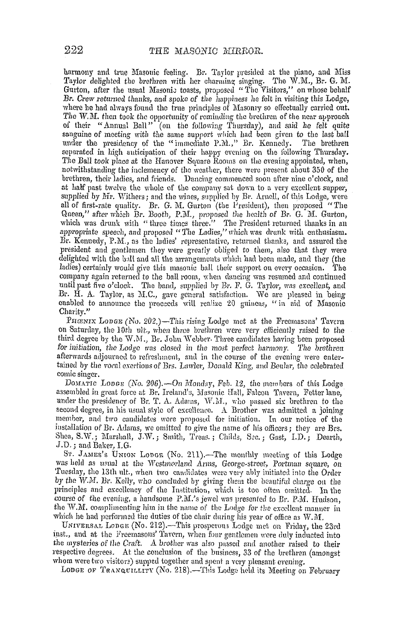 The Masonic Mirror: 1855-03-01 - New Provincial Grand Masters.