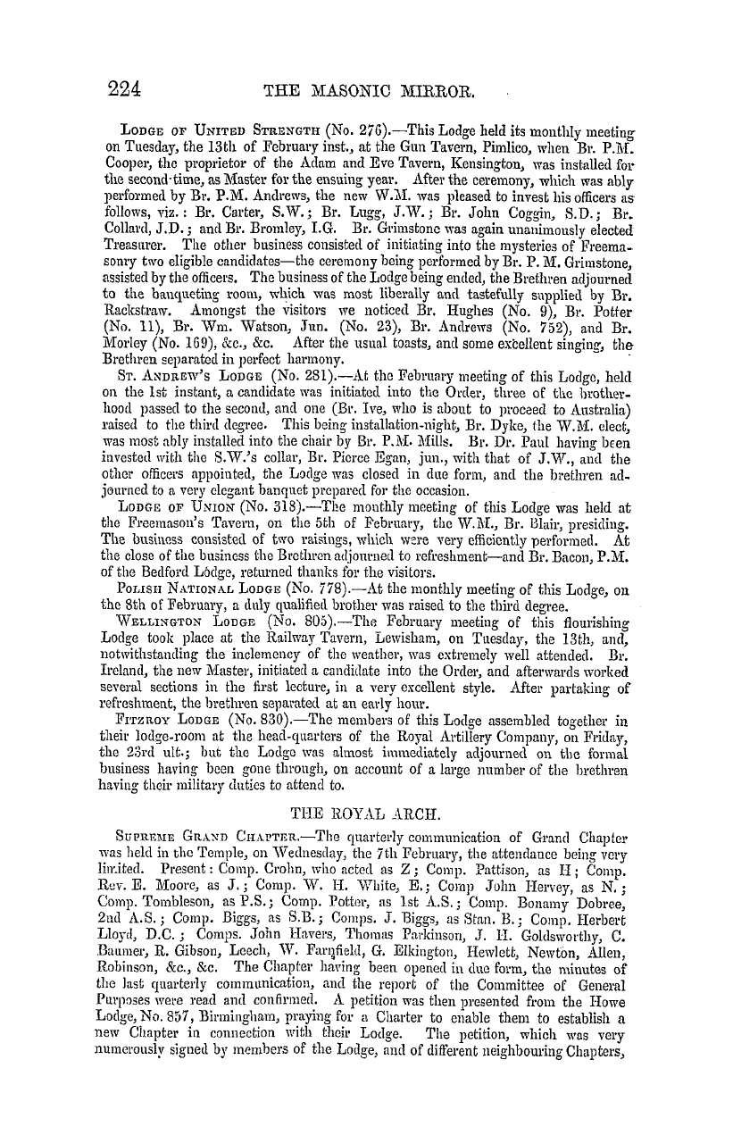 The Masonic Mirror: 1855-03-01 - New Provincial Grand Masters.