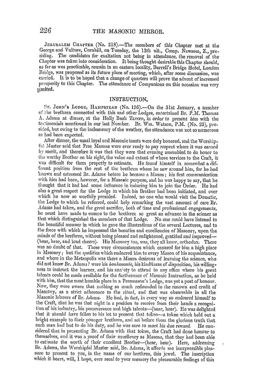 The Masonic Mirror: 1855-03-01 - New Provincial Grand Masters.