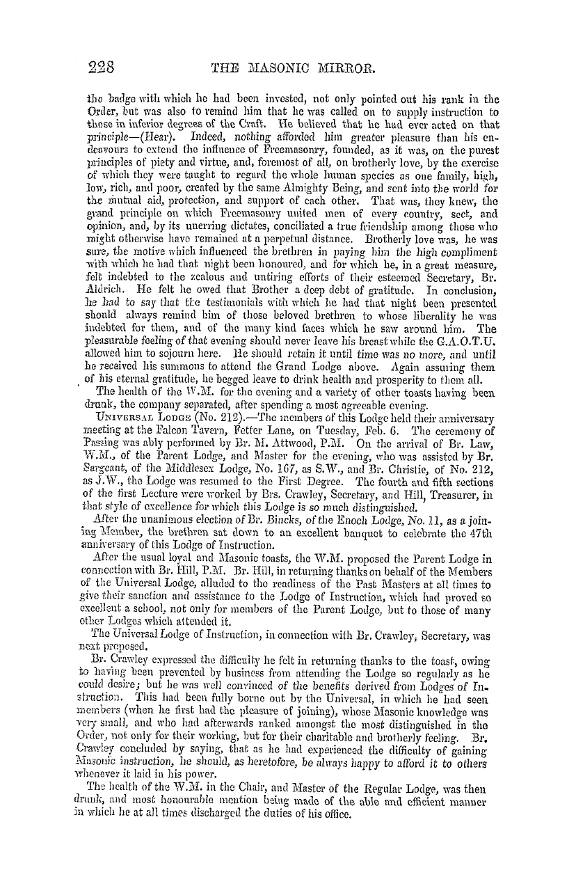 The Masonic Mirror: 1855-03-01 - New Provincial Grand Masters.